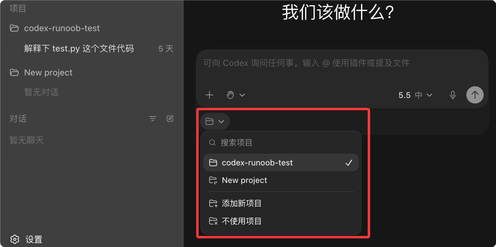 Codex App 环境设置